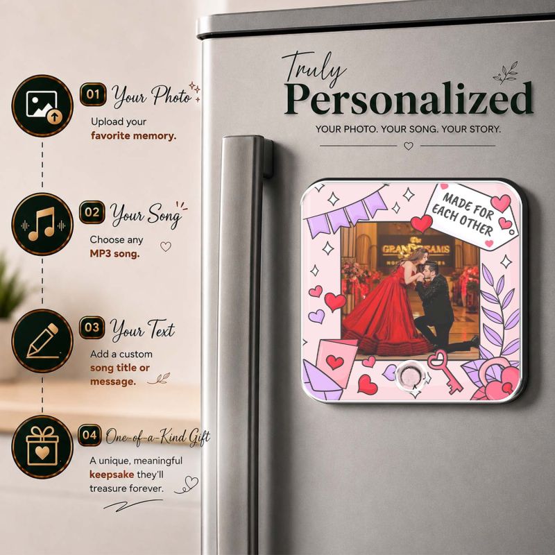 Made for Each Other Gift for Couples Personalized Musical Fridge Magnet with Rechargeable for Wife & Husband